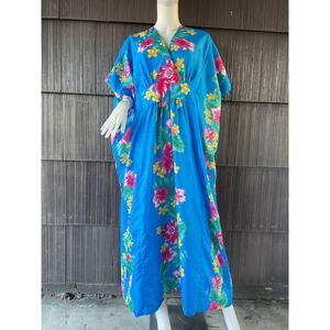 🔥VTG Kalena Fashion Hawaiian Aloha Muumuu Floral Tropical Kaftan Kimono Dress